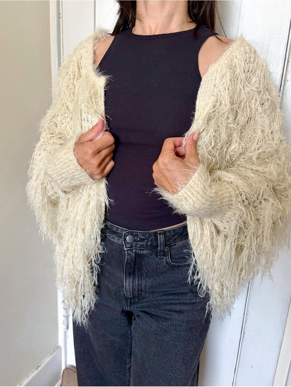 Vogue Ivory Shaggy Open-Front Women's Cardigan